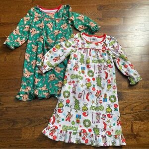 3T pajama dress nightgown PJs Rudolph reindeer Grinch Christmas 2pc Toddler girl